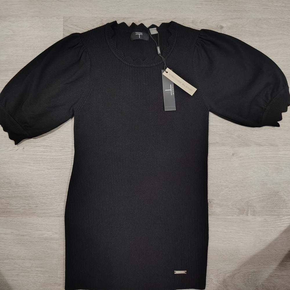 Tahari Black Puff Sleeve Blouse